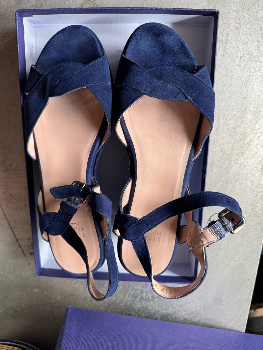 Stuart Weitzman navy blue sandals platform size 8 wedge heels cobalt suede